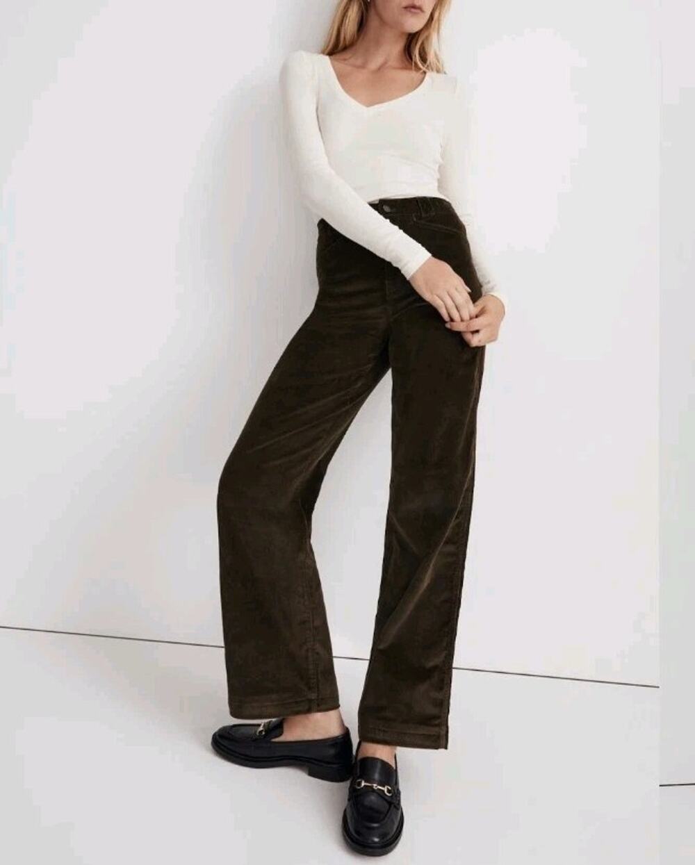 NEW Madewell Emmett 2.0 Wide-Leg Pants in Corduroy - NM364 - Green - 26